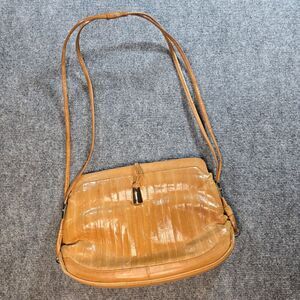 Vintage Genuine Eel Skin Shoulder Bag Tan Glossy Leather Purse Retro 90s